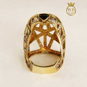 انگشتر نقره کله شیر طلایی طرح جواهر